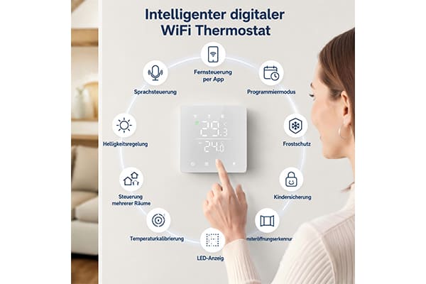 Smart Thermostat Elektrische Fußbodenheizung Unterputz mit Externem Sensor WiFi Raumthermostat Fussbodenheizung Programmierbarer Touch Thermostate Digital LED,Alexa/Google/Tuya kompatibel,Weiß 16A240V