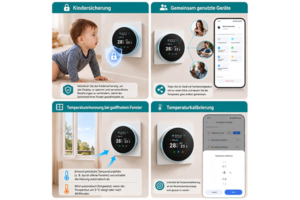 WiFi Thermostat Fussbodenheizung Wasser Digitales Raumthermostat Drehregler Programmierbar Thermostate Fußbodenheizung Unterputz WLAN,für Alexa Google Assistant Tuya SmartLife,Temperaturkalibrierung,3A